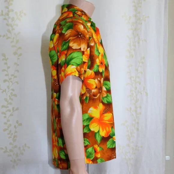 Vintage Rare POMARE Hawaiian Barkcloth Floral Button Down Shirt Men's M - Picture 6 of 7